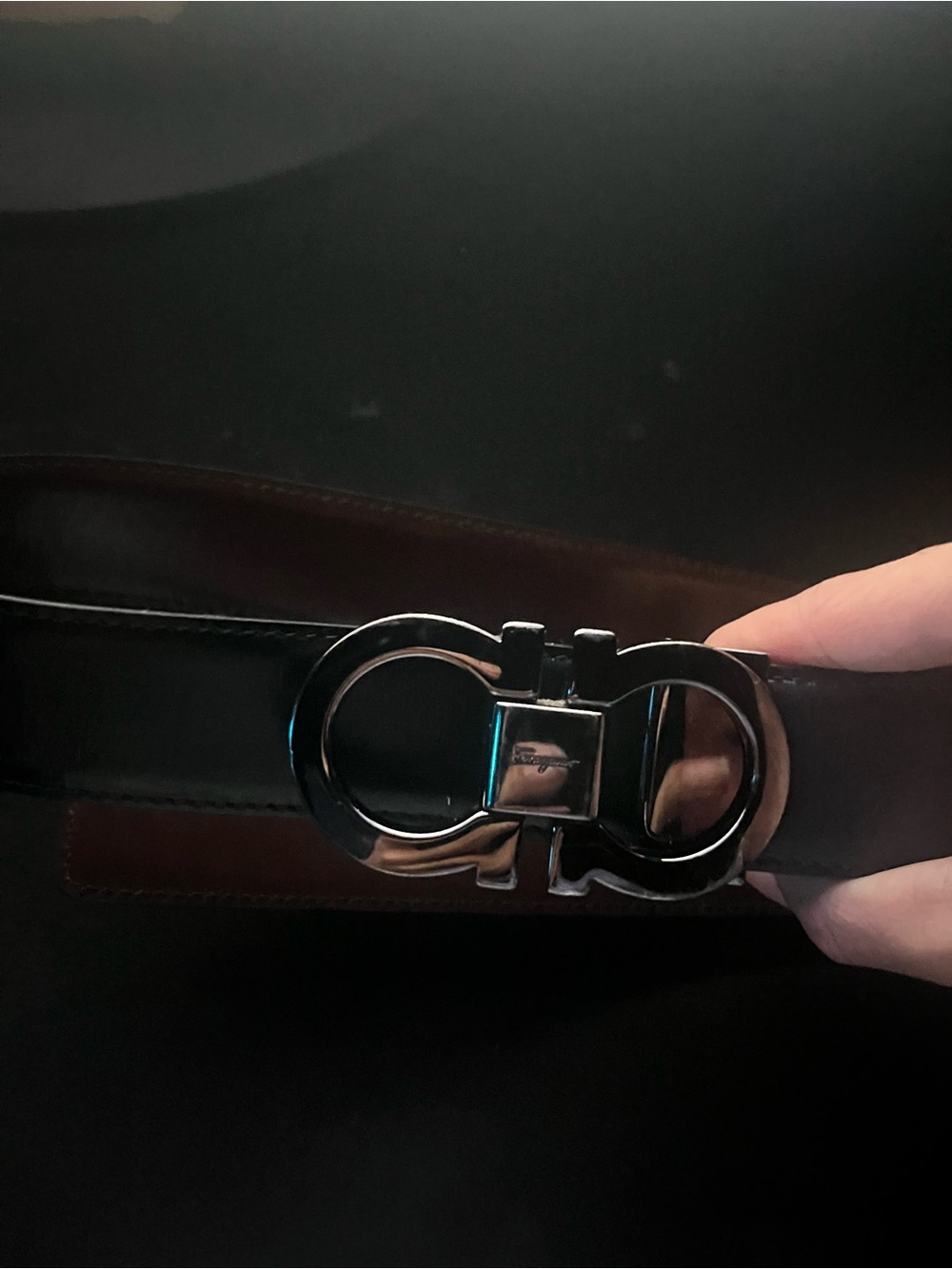 Salvatore Ferragamo Black Leather Belt with Silver Double Gancini Buckle